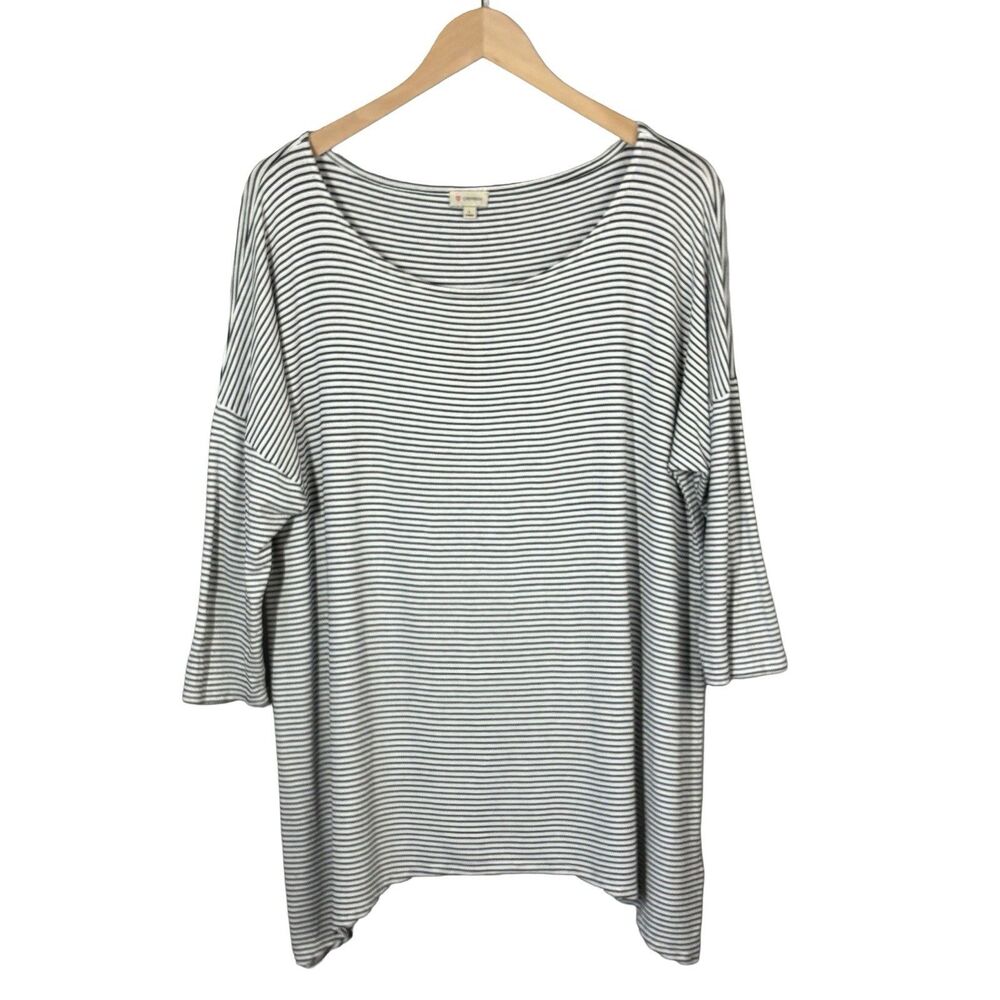 Vtg Cremieux Shirt Womens L Black Cream Striped Long Flowy Tee Nautical Coastal